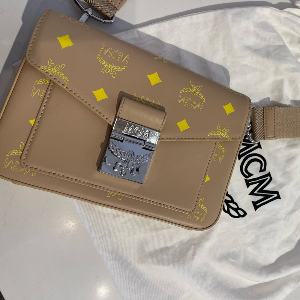 MCM color splash logo leather cross body bag